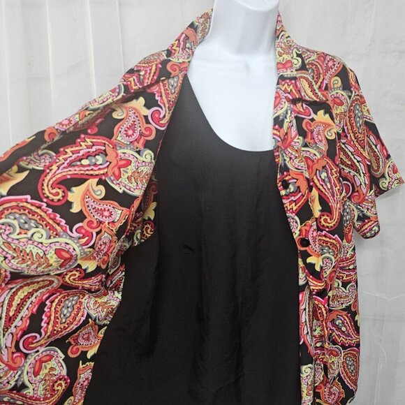 Kim Rogers Red Paisley Layered Boho Button Down Blouse 3X - Picture 6 of 12